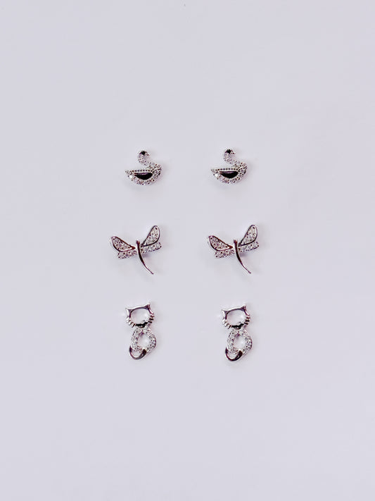 Set x3 cisne, libélula y gatos