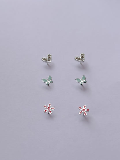 Set x3 corazón, mariposa y flor