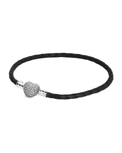 Pulsera cuero broche corazón brillante