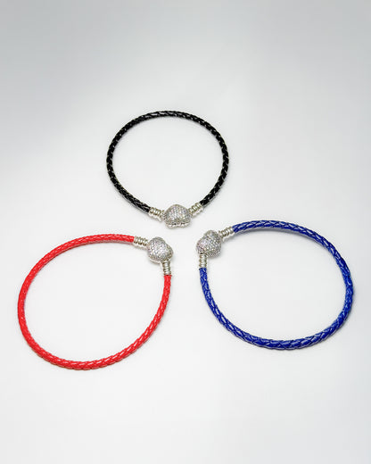 Pulsera cuero broche corazón brillante